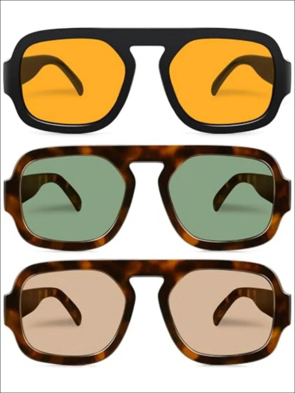 Retro Square Aviator Sunglasses 70s Vintage Flat Top UV400 Full Frame 3 Pack